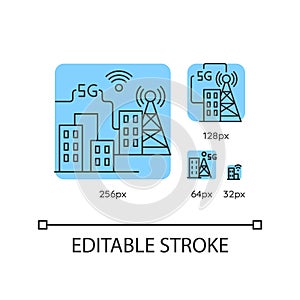 5G smart city blue linear icons set