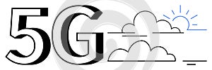 5G Technology Concept with Minimalist Cloud and Sun Elements for Connectivity