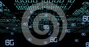 6G text and binary coding, futuristic data processing image