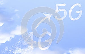 5G wireless communication concept on sky background