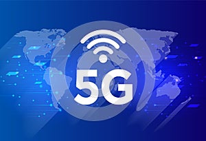 5G wireless network and world concept. Urban world with things and services icons connection, internet of things photo