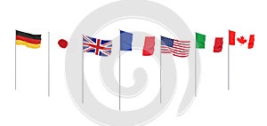 G7 flags Silk waving flags of countries of Group of Seven Canada Germany Italy France Japan USA states United Kingdom 2019. Big