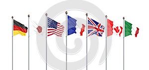 G7 flags Silk waving flags of countries of Group of Seven Canada Germany Italy France Japan USA states United Kingdom 2019. Big