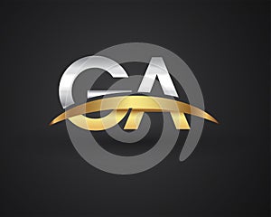 GA initial logo company name colored gold and silver swoosh design. vector logo for business and company identity