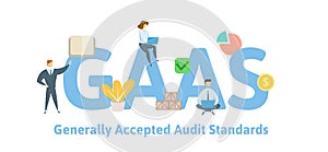 GAAS, Generally Accepted Auditing Standards. Concept with keywords, letters and icons. Flat vector illustration