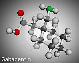 Gabapentin molecule. It is anticonvulsant medication, used to treat neuropathic pain and epilepsy. Molecular model. 3D rendering