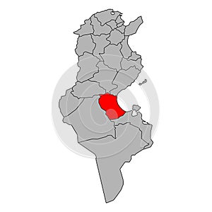 Gabes of Tunisia Governorates map shape, travel web flat icon vector illustration