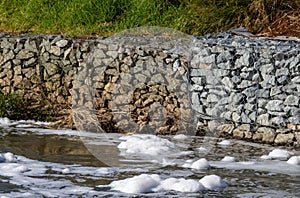 Gabion baskets fitted to river\'s egde