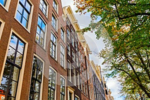 Gable front of typical old buildings in Amsterdam, Netherlands