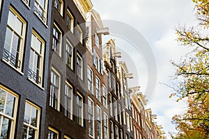 Gable front of typical old buildings in Amsterdam, Netherlands