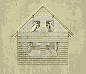 Gable house construction line grunge drawing vector