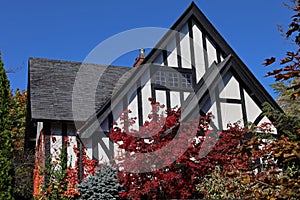 Gable of old Tudor style house photo