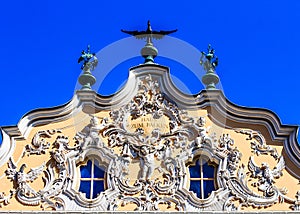 Gable ornament rococo facade in Wuerzburg, Bavaria, Germany