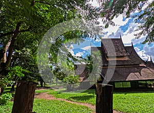 Gable roof structure of the Black house museum with surrounding landscape