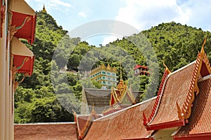 The gable roof temple On the back of the sky