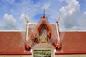 The gable roof temple On the back of the sky