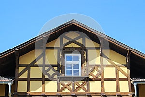Gable of a rustic half-timbered house