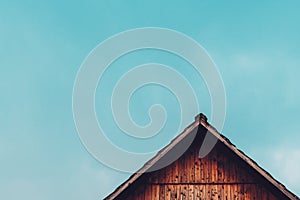 Gable shed roof and blue sky