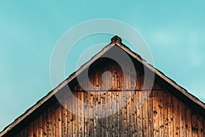 Gable shed roof and blue sky