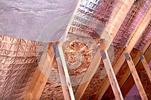 Gable View of Ongoing House Attic insulation Project with Heat a