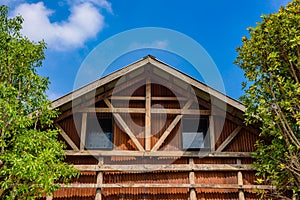 Gable of wooden houses and galvanized walls