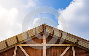 Gable of wooden houses and galvanized walls