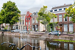 Gables of old houses on Rapenburg canal in Leiden, Netherlands