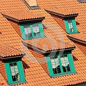 Gables on red roof photo