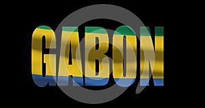Gabon country name with national flag waving. Graphic layover