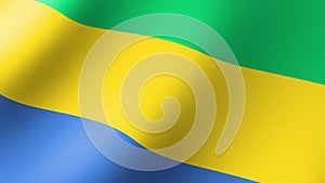 The Gabon Flag Flutters in the Wind. Seamless Animation 3D