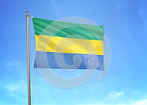 Gabon flag waving sky background 3D illustration
