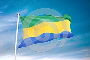 Gabon flag waving sky background 3D illustration