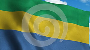 Gabon flag waving in the wind. National flag of Gabon. 3d rendering