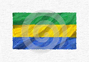 Gabon hand painted waving national flag.