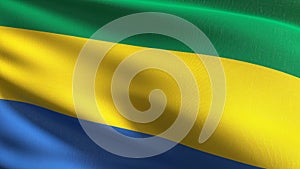 Gabon national flag blowing in the wind isolated. Official patriotic abstract design. 3D rendering illustration of waving sign