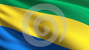 Gabon national flag blowing in the wind . Official patriotic abstract design. 3D rendering illustration of waving sign