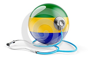 Gabonese flag with stethoscope. Health care in Gabon concept, 3D rendering