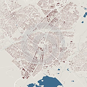 Gaborone map, capital city of Botswana. Municipal administrative area map with buildings, rivers and roads, parks and railways