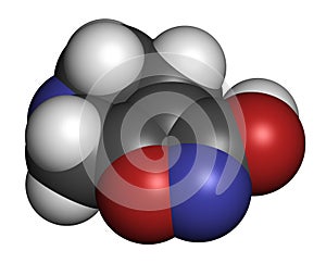 Gaboxadol drug molecule. 3D rendering. Atoms are represented as spheres with conventional color coding: hydrogen white, carbon