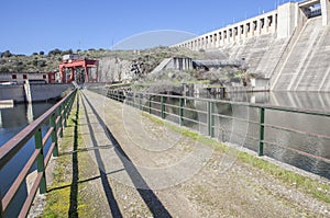 Gabriel y Galan reservoir, Caceres, Spain. Gredos snowy mountain photo