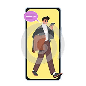 Gadget, Cellphone Communication Concept. Modern Teenager Student Male Character Looking on Screen of Smartphone