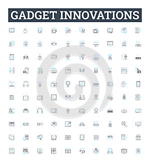 Gadget innovations vector line icons set. Tech, Gadgets, Innovation, Robotics, Smartphone, AI, Wearables illustration