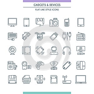 Gadget thin line icon set