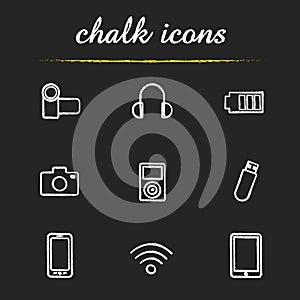 Gadgets chalk icons set