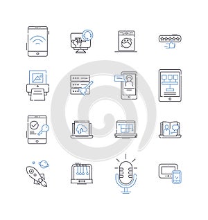 Gadgets and contraptions line icons collection. Innovation, Technology, Futuristic, Robotics, Automation, Smart, Virtual photo