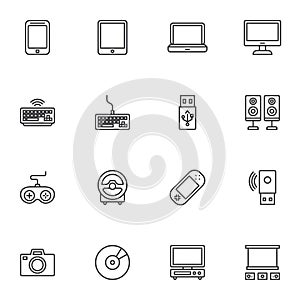 Gadgets, electronic devices line icons set