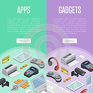 Gadgets and mobile apps isometric posters