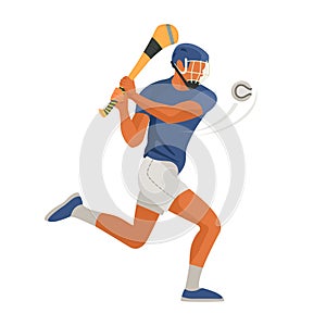 Gaelic game player play Irish Hurley sport. Vector photo