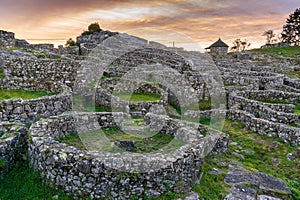 The Gaelic ruins at Castro de Santa Tecla in Galicia at sunrise