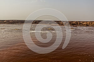 Gaet'ale Pond in Danakil depression, Ethiopia. Hypersaline lake with bubbling ga